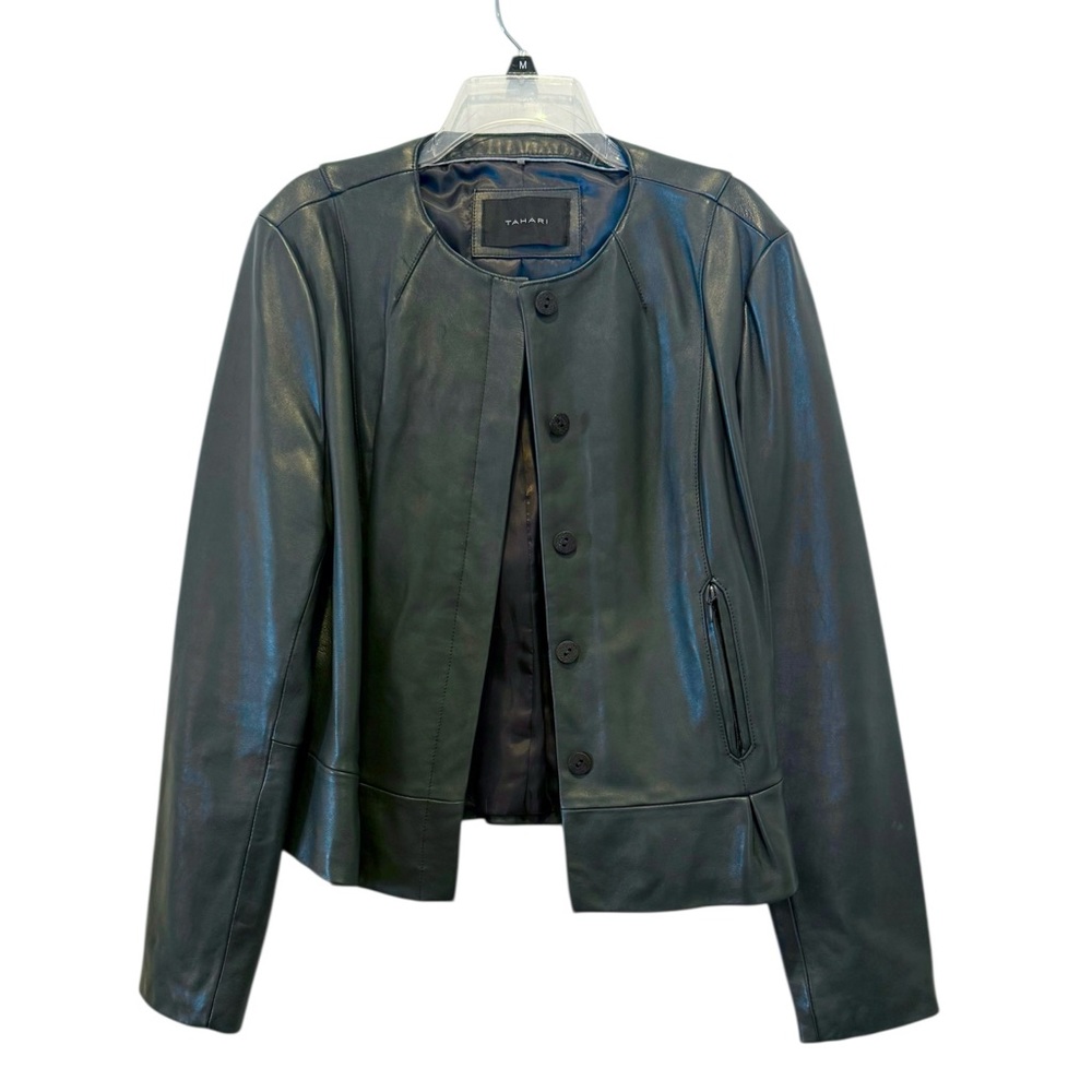 NWOT Tahari Dark Olive Green Genuine Lamb Leather Jacket Sz XL